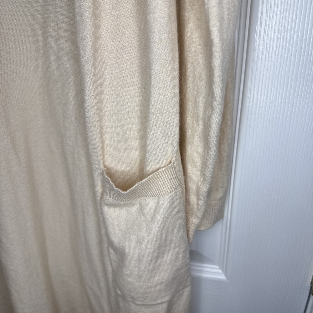 Love Tree Cream Beige Long Duster Cardigan Open Front Pockets Soft Knit L - Picture 4 of 11